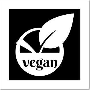 Vegan logo icon leaf (white) Posters and Art